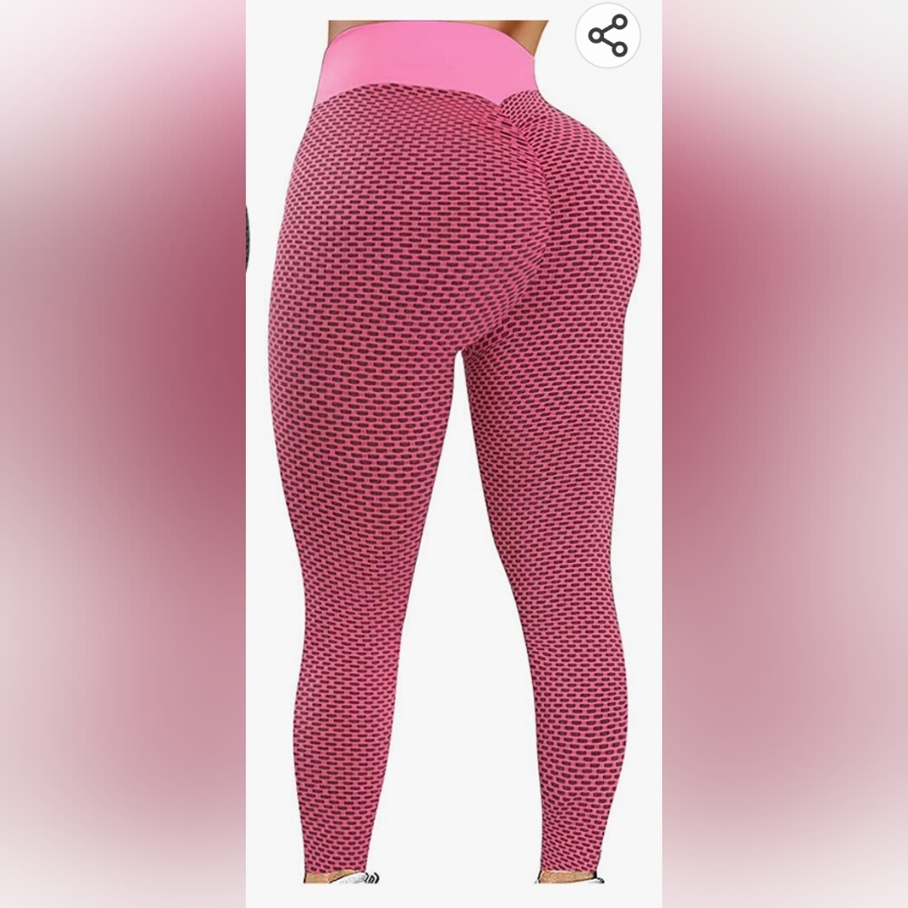 Pink Textured Yoga Slimming Booty Leggings Workout Pants Gym Activewear